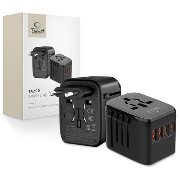 Tech-Protect TA200 Universal-Reiseadapter - EU, UK, US, AU - Schwarz
