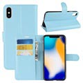iPhone XS Max Strukturierte Wallet Hülle mit Stand - Hellblau