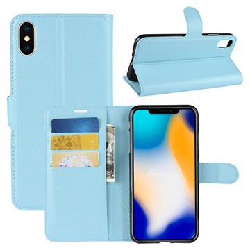 iPhone XS Max Strukturierte Wallet Hülle mit Stand - Hellblau