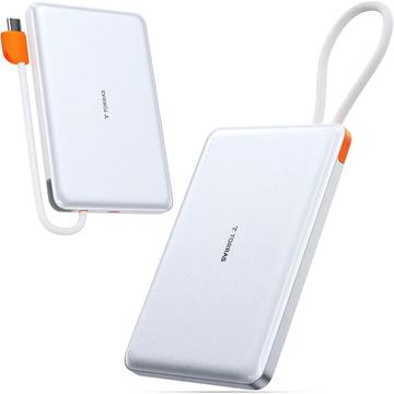 Torras Mini Slim PD Power Bank mit integriertem USB-C Kabel - 10000mAh - Weiß