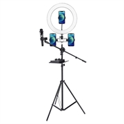 UN-700 10'' LED Ringlicht mit Stativ Stand Sound Card Tray und 3 Telefonhalterungen für Selfie YouTube Video Fotografie Makeup
