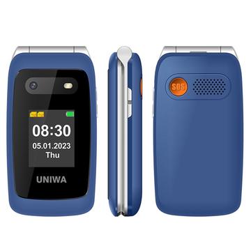 UNIWA V202T 4G Flip-Handy für ältere Menschen - Dänisch, Finnisch, Schwedisch, Englisch Sprachen - Blau