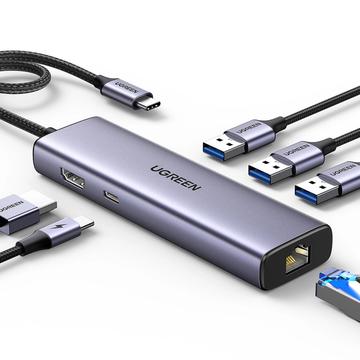 Ugreen CM512 7-in-1 USB-C Hub - 3x USB-A, 1x USB-C, 1x HDMI, 1x RJ45 - Grau