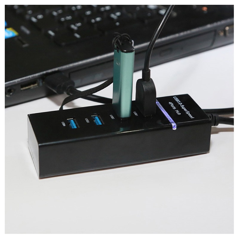 PremiumCord Hub USB 3.0 4 Porte Con Alimentatore E Interruttori | 5 Gbps, Plug & Play - 4