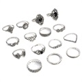 Universal Vintage Boho Ring Set für Frauen - 15 Stk. - Silber