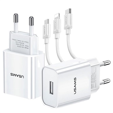 Usams CC075 T18 Schnellladegerät mit 3-in-1 Kabel - Weiß
