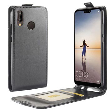 Huawei P20 Lite Vertikale Flip Case mit Kartensteckplatz - Schwarz