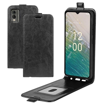 Nokia C32 Vertikale Flip Case - Schwarz