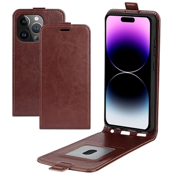 iPhone 15 Pro Vertikale Flip Case mit Kartensteckplatz - Braun