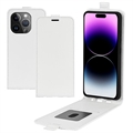iPhone 15 Pro Vertikale Flip Case mit Kartensteckplatz - Weiß