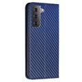 Samsung Galaxy S22 5G Wallet Schutzhülle - Karbonfaser - Blau