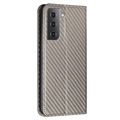 Samsung Galaxy S22 5G Wallet Schutzhülle - Karbonfaser - Grau