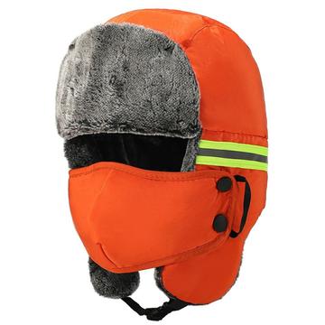 Warme Wintermütze mit Reflektorstreifen und Gesichtsmaske - Orange