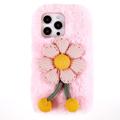 3D Plush Pelziger Winter iPhone 14 Pro Max TPU Hülle - Rosa Blume