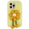 3D Plush Pelziger Winter iPhone 14 Pro Max TPU Hülle - Gelb Blume