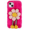 3D Plush Pelziger Winter iPhone 14 TPU Hülle - Hot Pink-Blumen