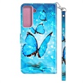 Wonder Series Samsung Galaxy S21+ 5G Wallet Hülle - Blau Schmetterling