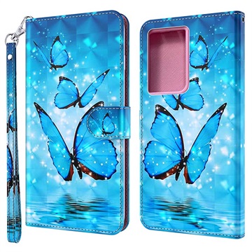 Wonder Series Samsung Galaxy S21 Ultra 5G Wallet Hülle - Blau Schmetterling