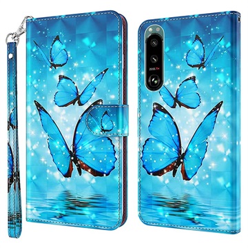 Wonder Series Sony Xperia 5 III Wallet Hülle - Blau Schmetterling