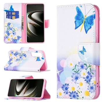 Wonder Serie Samsung Galaxy S22 5G Wallet Hülle - Blau Schmetterling