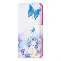 Wonder Serie Samsung Galaxy S22 5G Wallet Hülle - Blau Schmetterling