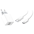 XO L65 Dual USB-Port Schnellladegerät mit Typ-C-Kabel- Weiß