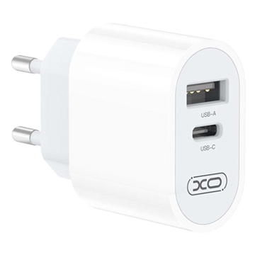 Prio Fast Charge Welt Reiseadapter mit USB-A, USB-C - 20W - Weiß