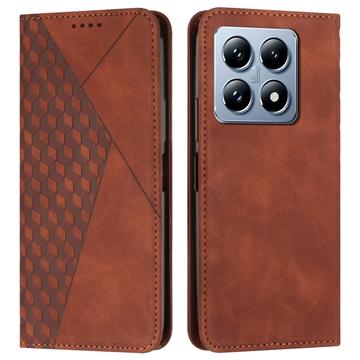 Xiaomi 14T Brieftaschenhülle mit Rautenmuster mit Magnetverschluss - Braun