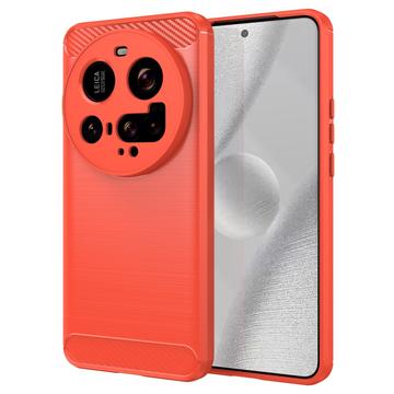 Xiaomi 15 Ultra Gebürstete TPU Hülle - Karbonfaser - Rot