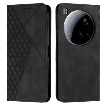 Xiaomi 15 Ultra Brieftaschenhülle mit Rautenmuster mit Magnetverschluss - Schwarz