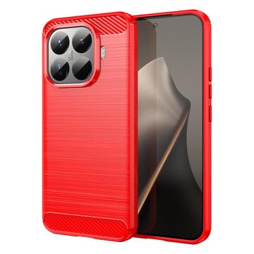Xiaomi 15T Pro Gebürstete TPU Hülle - Karbonfaser - rot