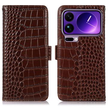 Xiaomi 17 Pro Crocodile Serie Lederhülle mit Geldbörse mit RFID - Braun