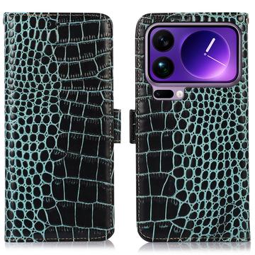 Xiaomi 17 Pro Crocodile Serie Lederhülle mit Geldbörse mit RFID - Grün