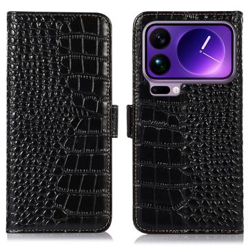 Xiaomi 17 Pro Max Crocodile Serie Lederhülle mit Geldbörse mit RFID - Schwarz