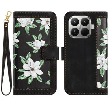 Xiaomi 17T Brieftaschen-Hülle mit Blumenmuster mit Kartenfächern - Schwarz