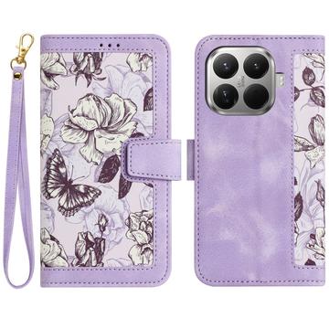 Xiaomi 17T Brieftaschen-Hülle mit Blumenmuster mit Kartenfächern - hell lila