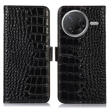Xiaomi Poco F7 Pro Crocodile Serie Lederhülle mit Geldbörse mit RFID - Schwarz