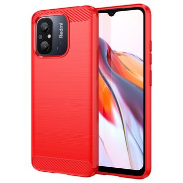 Xiaomi Redmi 12C Gebürstete TPU Hülle - Karbonfaser - Rot