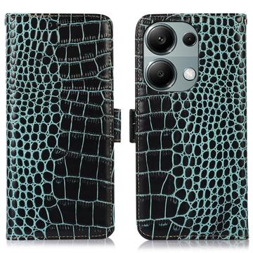Xiaomi Redmi Note 13 Pro 4G/Poco M6 Pro Crocodile Serie Lederhülle mit Geldbörse mit RFID - Grün
