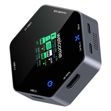 YC-931 8-in-1-4K-USB-C-Hub mit OLED-Display - 100W PD-Ladefunktion - Schwarz