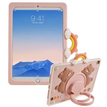 iPad 9.7 2017/2018 Cartoon Bär Silikonhülle mit Kickstand - Pink