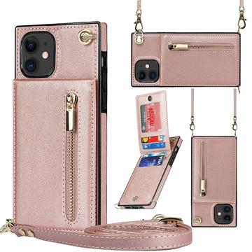 iPhone 11 Hybrid-Hülle mit Brieftasche und Lanyard - Pink