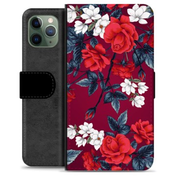 iPhone 11 Pro Premium Schutzhülle mit Geldbörse - Vintage Blumen