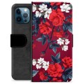 iPhone 12 Pro Premium Schutzhülle mit Geldbörse - Vintage Blumen