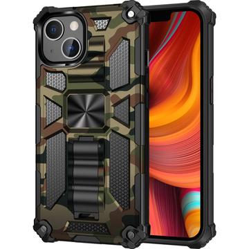 iPhone 13 Hybrid-Hülle im Camouflage-Design mit Ständer - Armee Grün