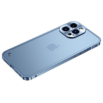 iPhone 13 Pro Max Metall Bumper mit Panzerglas Rückseite - Blau