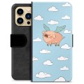 iPhone 13 Pro Max Premium Schutzhülle mit Geldbörse - Fliegendes Schwein