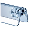 iPhone 13 Pro Metall Bumper mit Panzerglas Rückseite - Blau