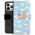 iPhone 13 Pro Premium Schutzhülle mit Geldbörse - Fliegendes Schwein