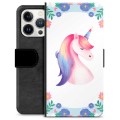 iPhone 13 Pro Premium Schutzhülle mit Geldbörse - Einhorn